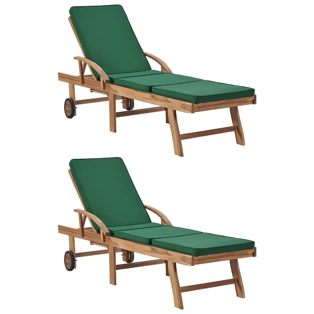 vidaXL Lettini Prendisole con Cuscini 2 pz in Legno di Teak Verde