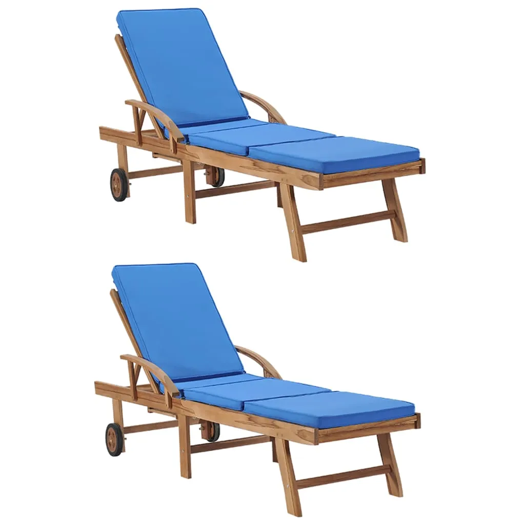 vidaXL Lettini Prendisole con Cuscini 2 pz in Legno di Teak Blu