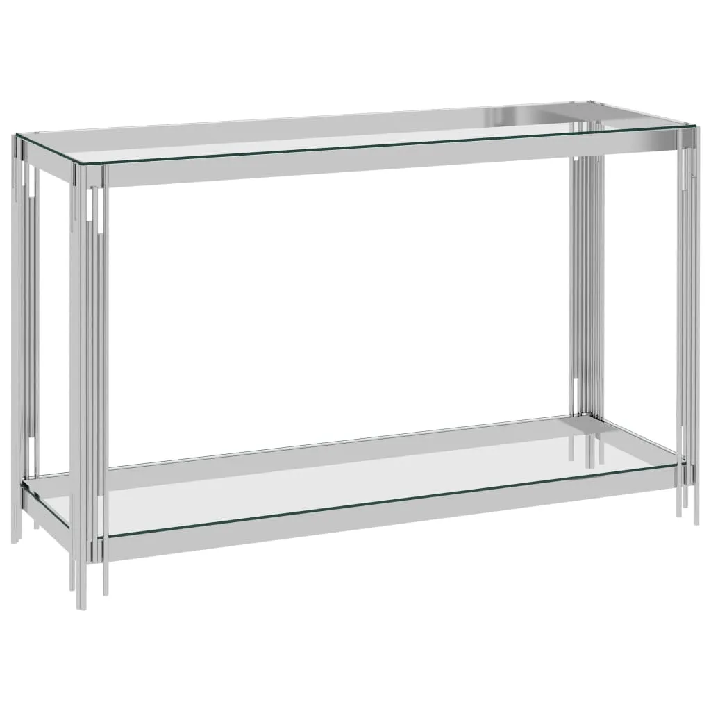 vidaXL Tavolino Laterale Argento 120x40x78 cm in Acciaio Inox e Vetro