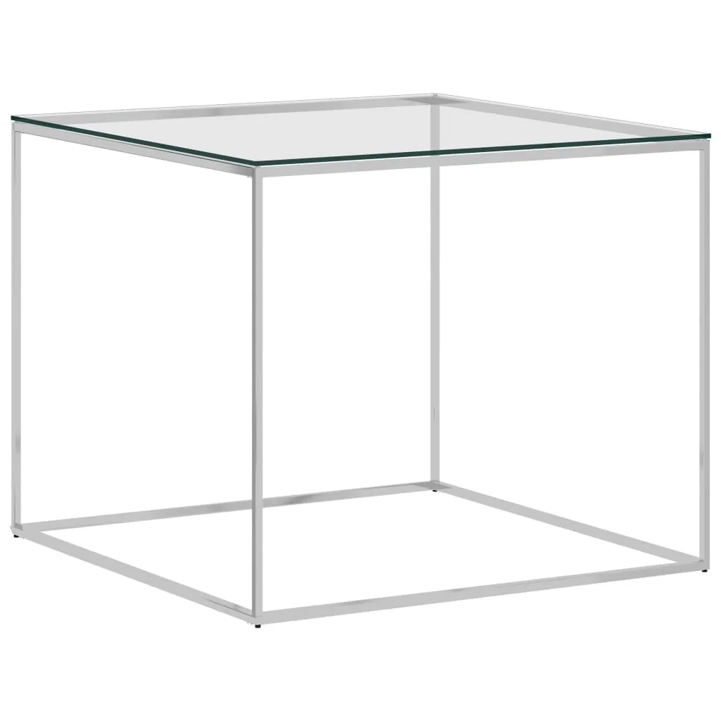 vidaXL Tavolino da Salotto Argento 50x50x43cm in Acciaio Inox e Vetro