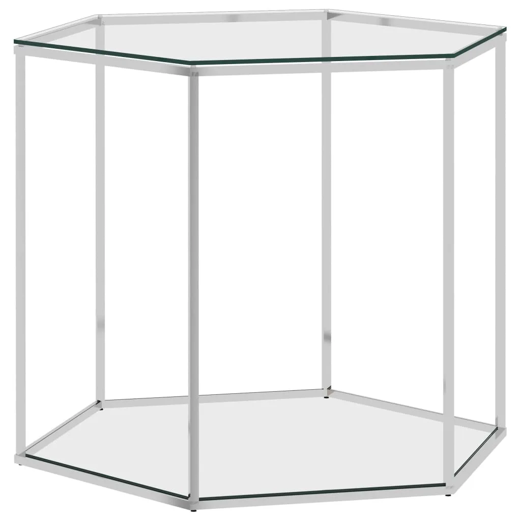 vidaXL Tavolino da Salotto Argento 50x50x43cm in Acciaio Inox e Vetro