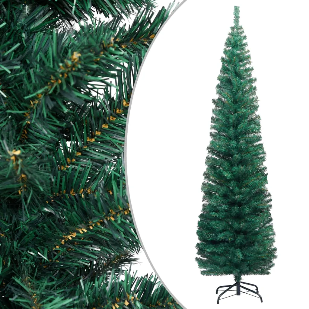 vidaXL Albero di Natale Artificiale Sottile con Base Verde 180 cm PVC