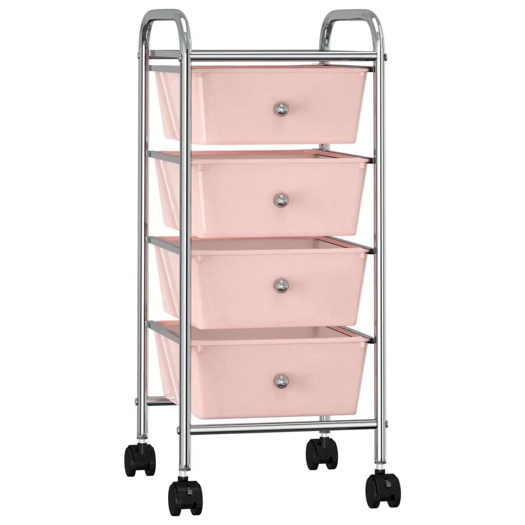 vidaXL Carrello Portaoggetti Mobile con 4 Cassetti Rosa in Plastica