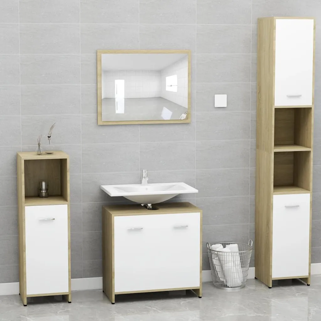 vidaXL Set Mobili da Bagno Bianco e Rovere Sonoma in Legno Multistrato