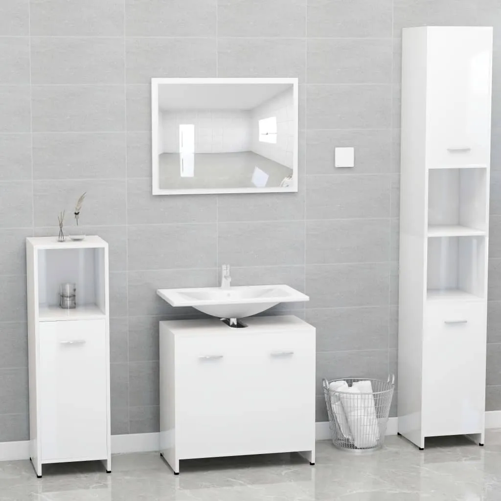 vidaXL Set Mobili da Bagno Bianco Lucido in Legno Multistrato