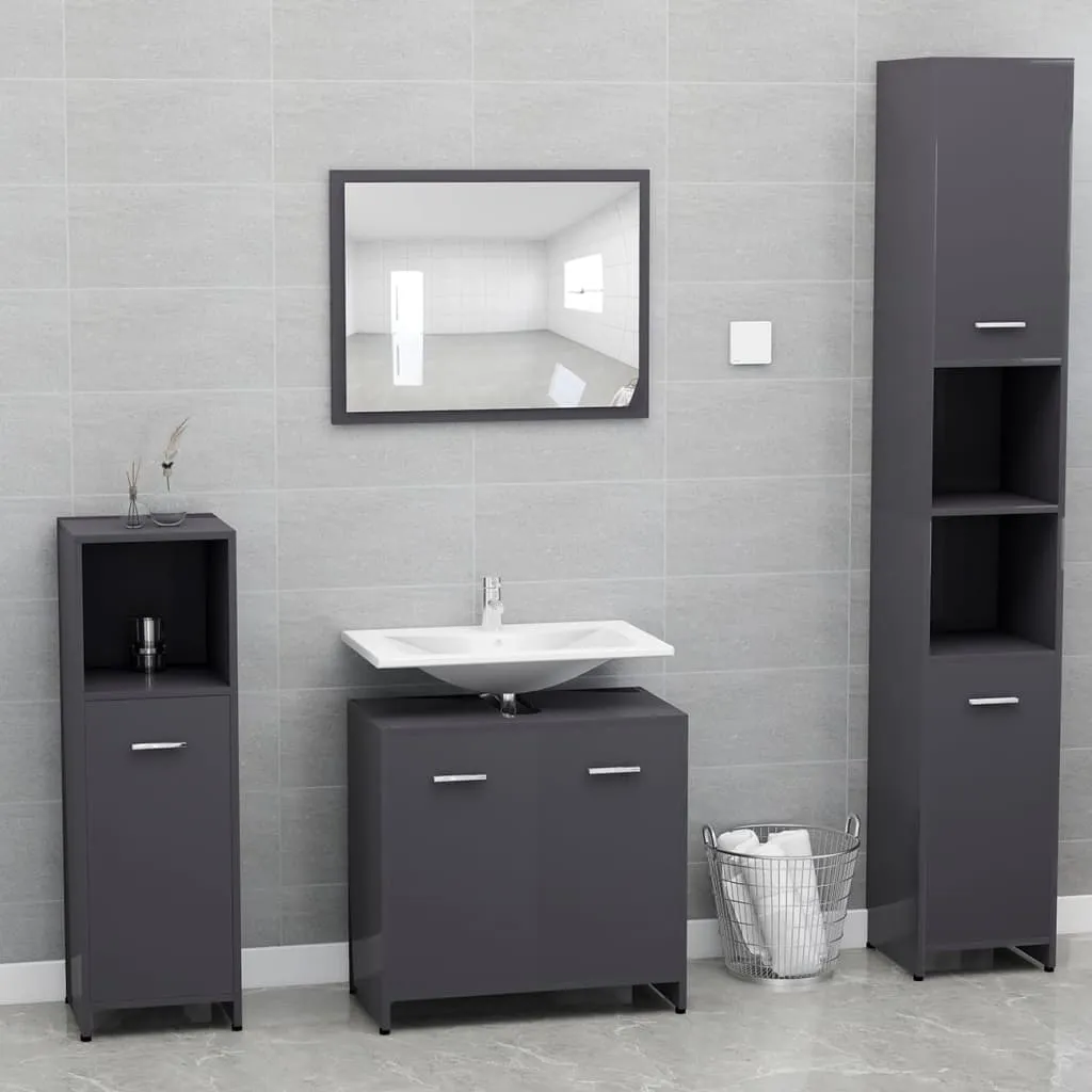 vidaXL Set Mobili da Bagno Grigio Lucido in Legno Multistrato