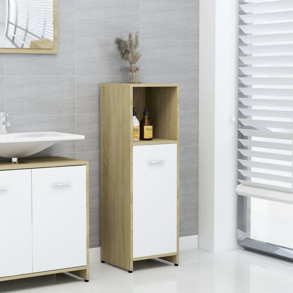 vidaXL Mobile Bagno Bianco Rovere Sonoma 30x30x95 cm Legno Multistrato