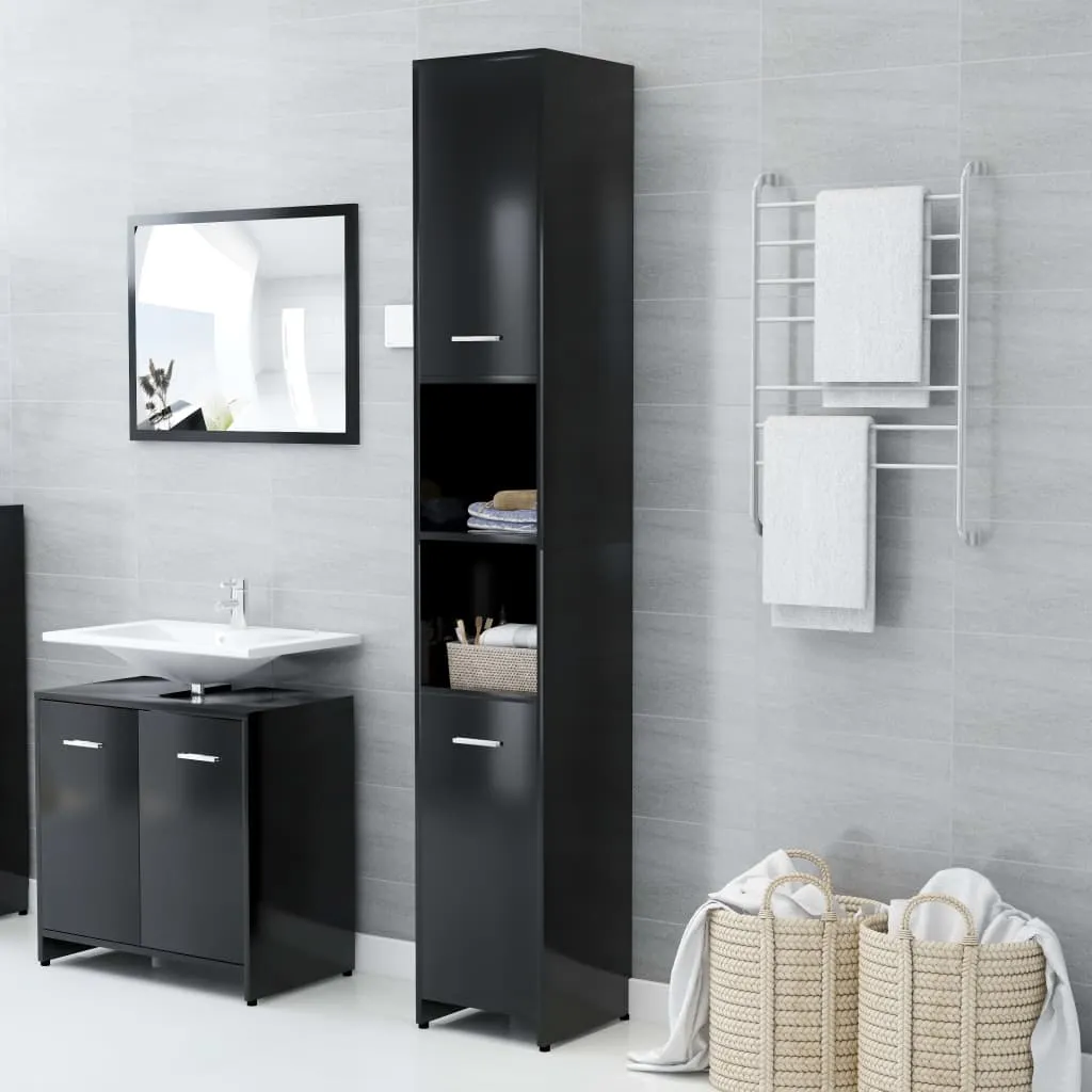 vidaXL Mobile da Bagno Nero 30x30x183,5 cm in Legno Multistrato