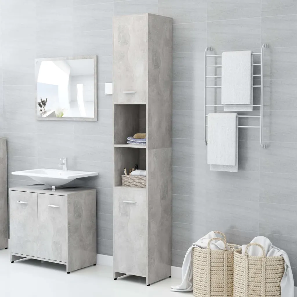 vidaXL Mobile da Bagno Grigio Cemento 30x30x183,5 cm Legno Multistrato