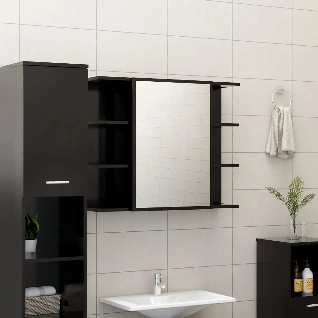 vidaXL Mobile Bagno con Specchio Nero 80x20,5x64 cm Legno Multistrato