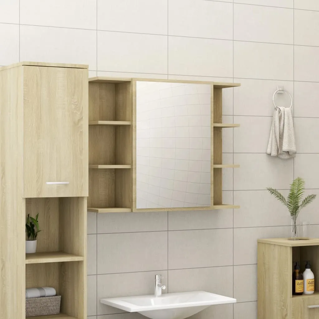 vidaXL Mobile Bagno con Specchio Rovere Sonoma 80x20,5x64 Multistrato