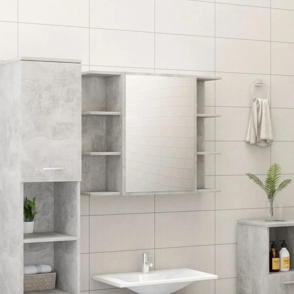 vidaXL Mobile Bagno con Specchio Grigio Cemento 80x20,5x64 Multistrato