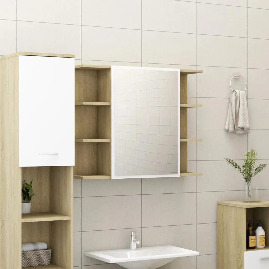 vidaXL Mobile Bagno con Specchio Bianco Sonoma 80x20,5x64 Multistrato