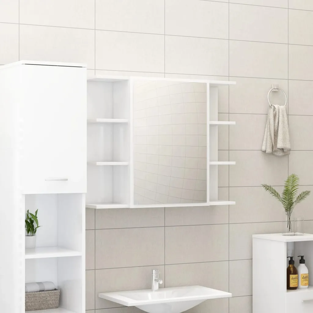 vidaXL Mobile da Bagno Specchio Bianco Lucido 80x20,5x64cm Multistrato