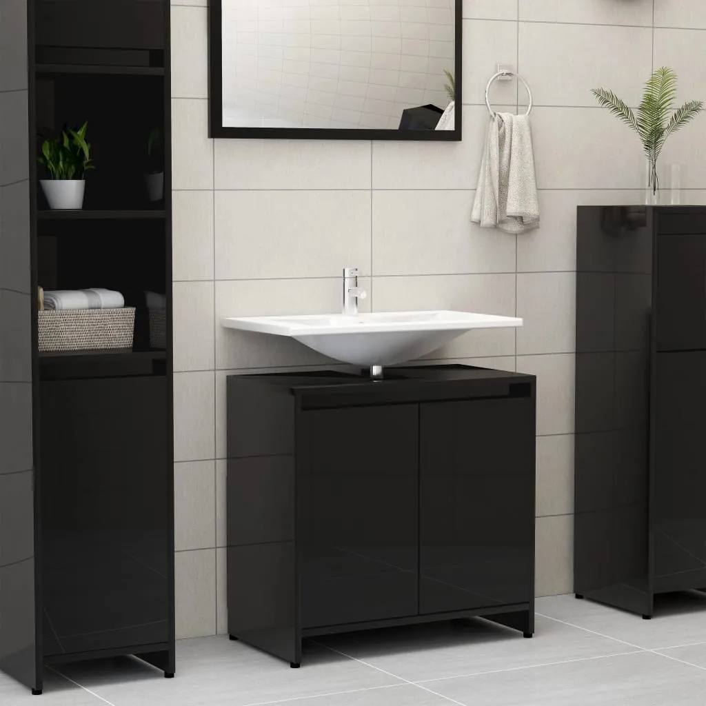 vidaXL Mobile da Bagno Nero Lucido 60x33x61 cm in Legno Multistrato