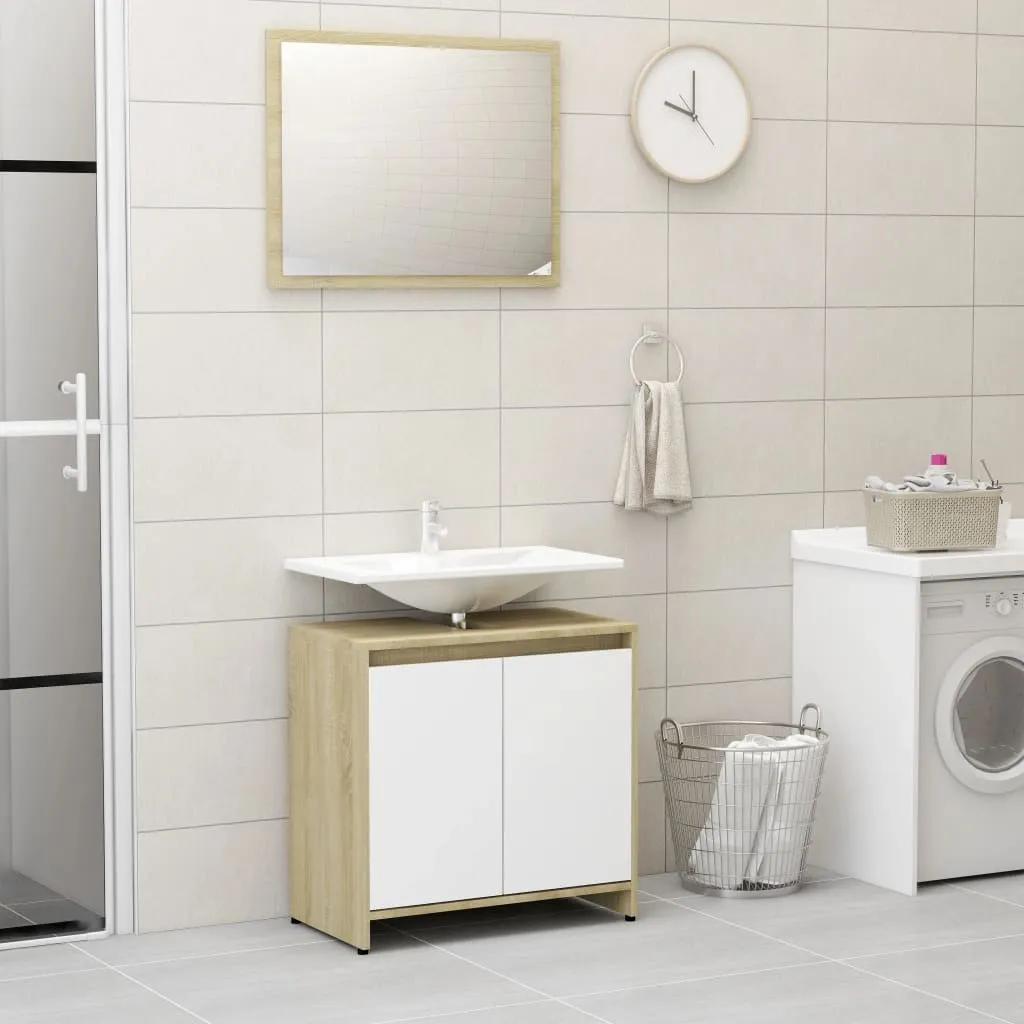 vidaXL Set Mobili da Bagno Bianco e Rovere Sonoma in Legno Multistrato