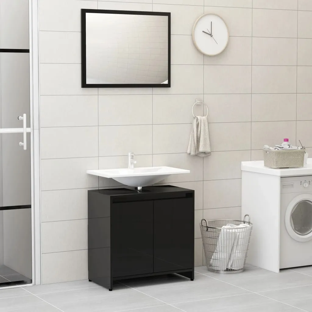 vidaXL Set Mobili da Bagno Nero Lucido in Legno Multistrato