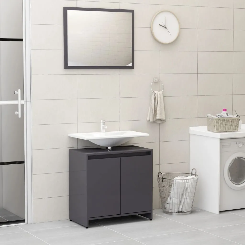 vidaXL Set Mobili da Bagno Grigio Lucido in Legno Multistrato