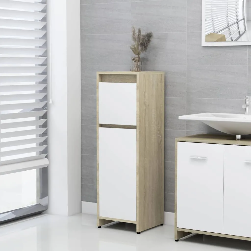 vidaXL Mobile Bagno Bianco Rovere Sonoma 30x30x95 cm Legno Multistrato