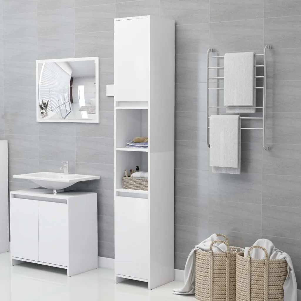 vidaXL Mobile da Bagno Bianco 30x30x183,5 cm in Legno Multistrato