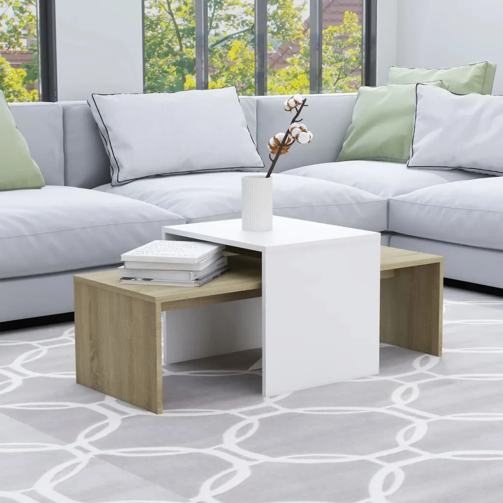 vidaXL Set Tavolini Bianco e Rovere Sonoma 100x48x40 cm Multistrato