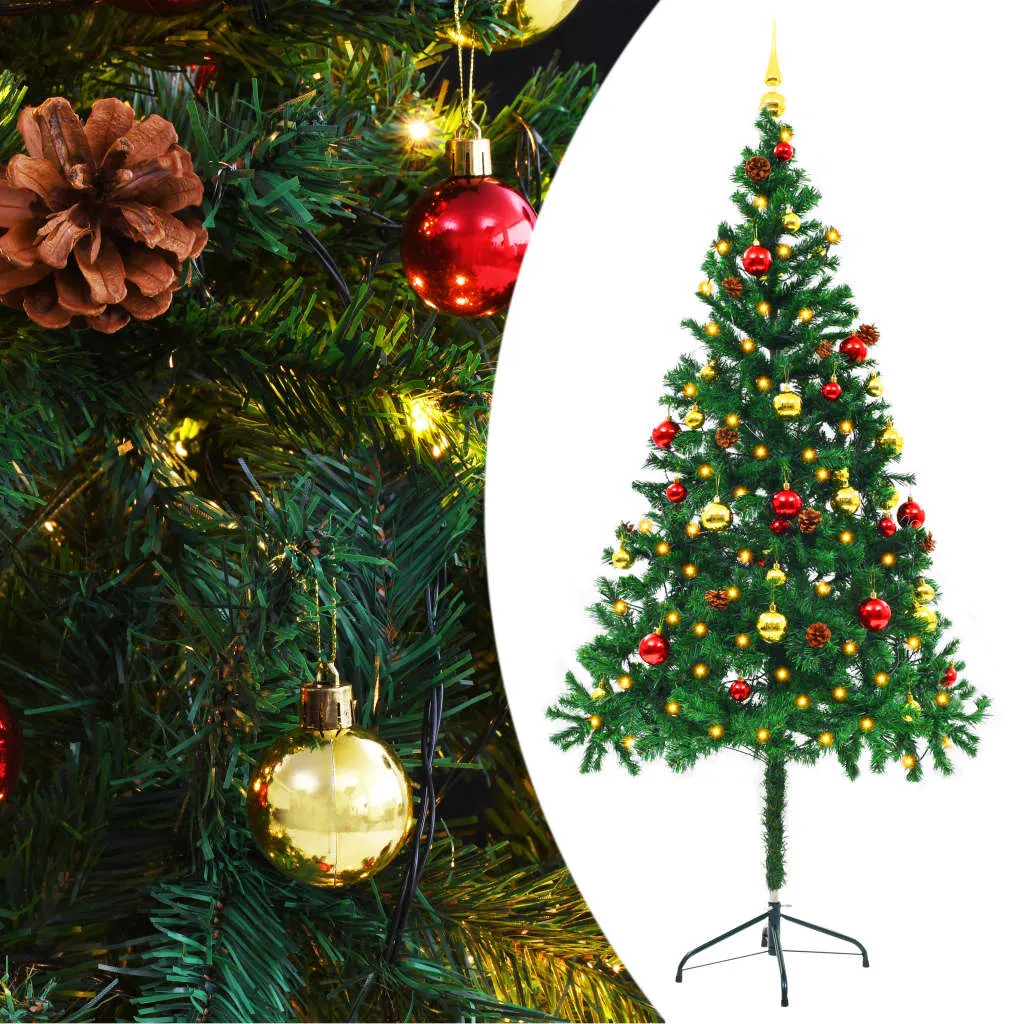 vidaXL Albero di Natale Preilluminato con Palline Verde 180 cm