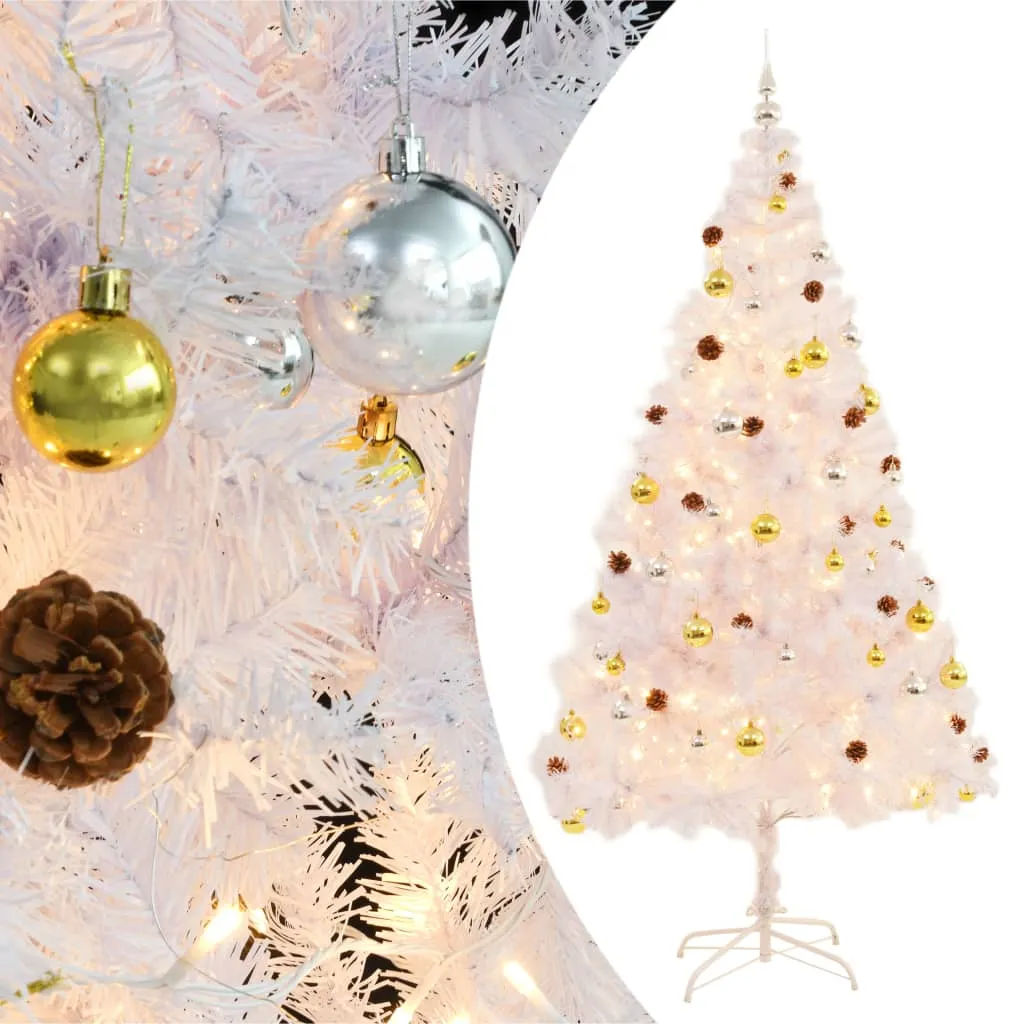 vidaXL Albero di Natale Preilluminato con Palline Bianco 210 cm