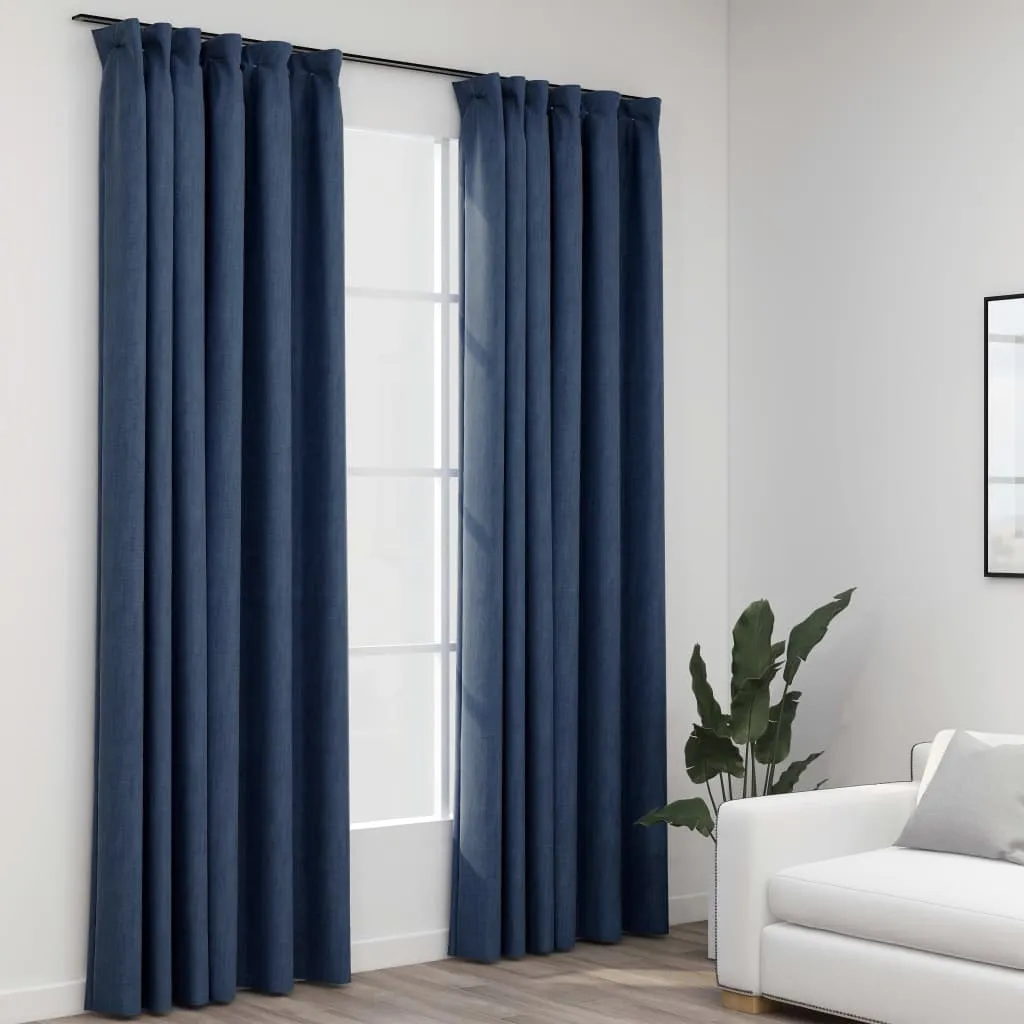 vidaXL Tende Oscuranti con Ganci Effetto Lino 2 pz Blu 140x225 cm