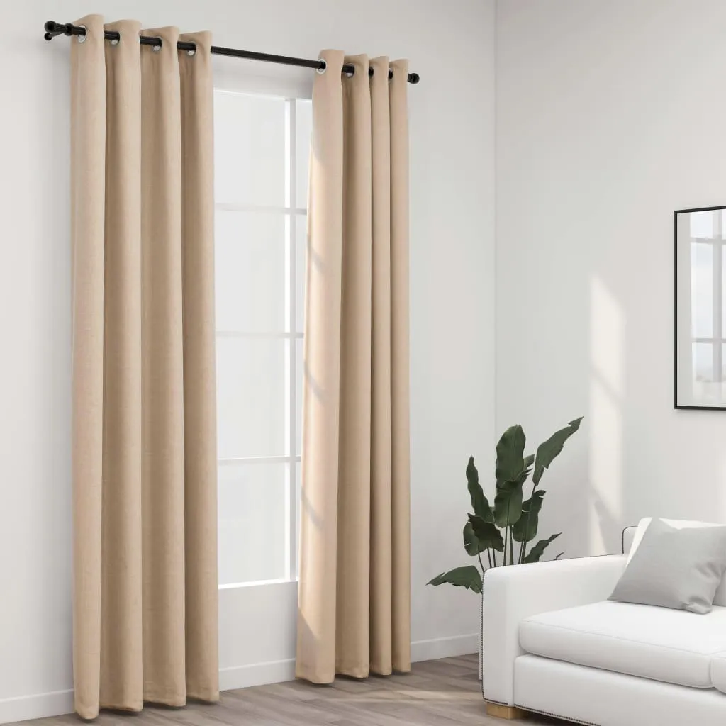 vidaXL Tende Oscuranti Effetto Lino con Occhielli 2 pz Beige 140x225cm