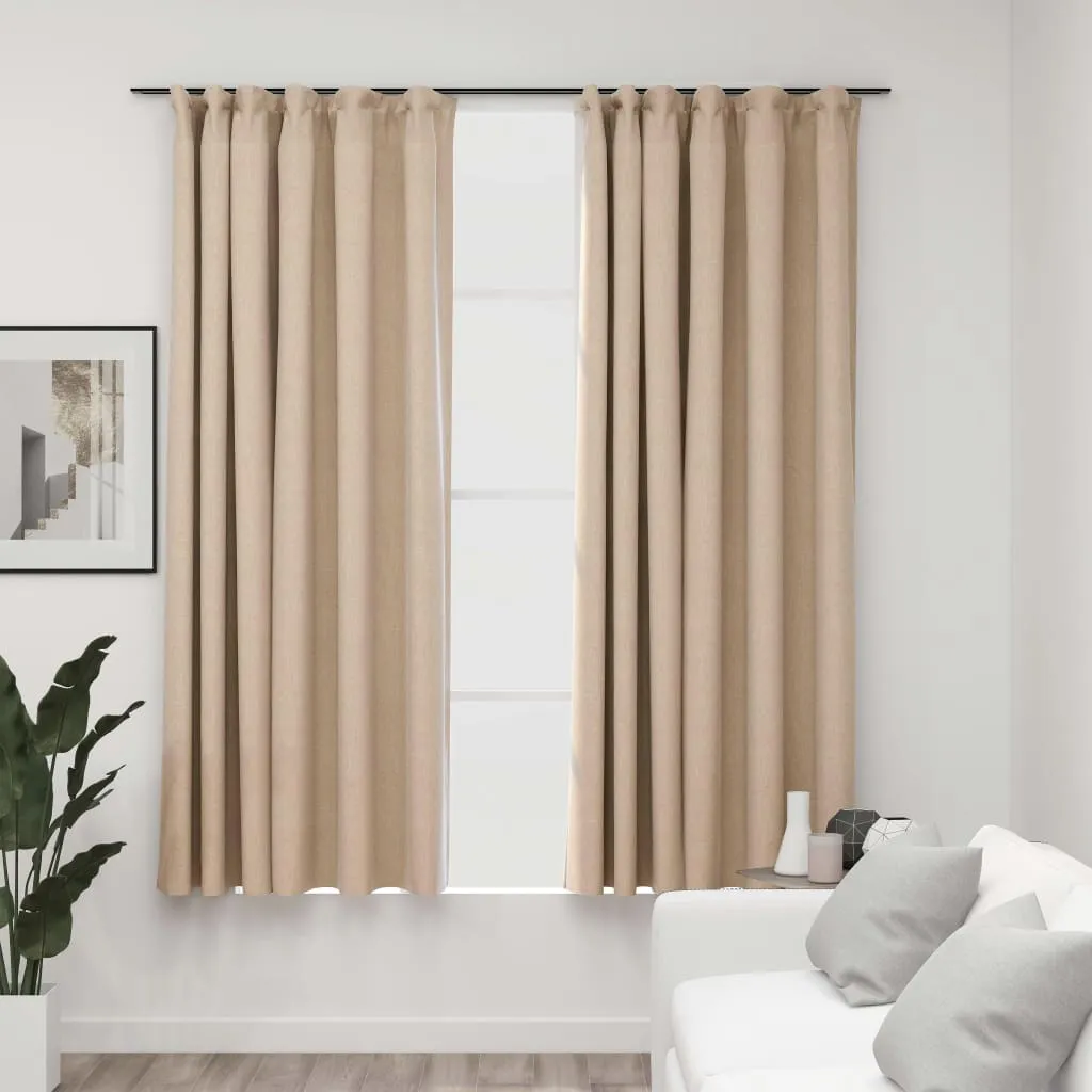 vidaXL Tende Oscuranti con Ganci Effetto Lino 2 pz Beige 140x175 cm