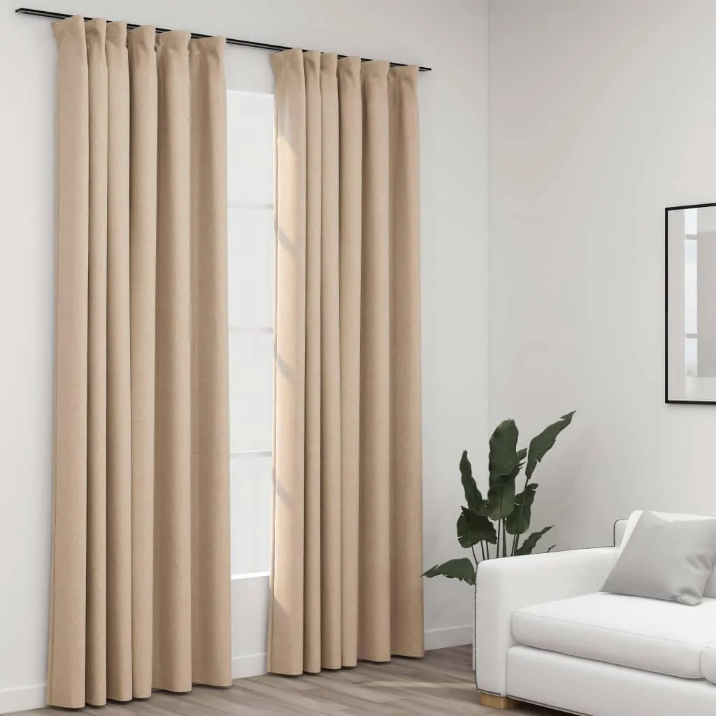 vidaXL Tende Oscuranti con Ganci Effetto Lino 2 pz Beige 140x225 cm