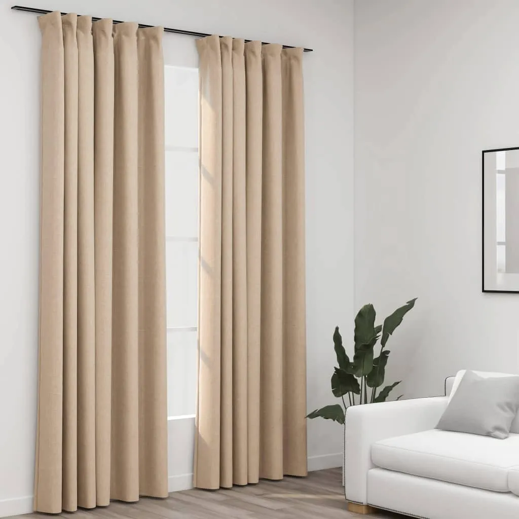 vidaXL Tende Oscuranti con Ganci Effetto Lino 2 pz Beige 140x245 cm