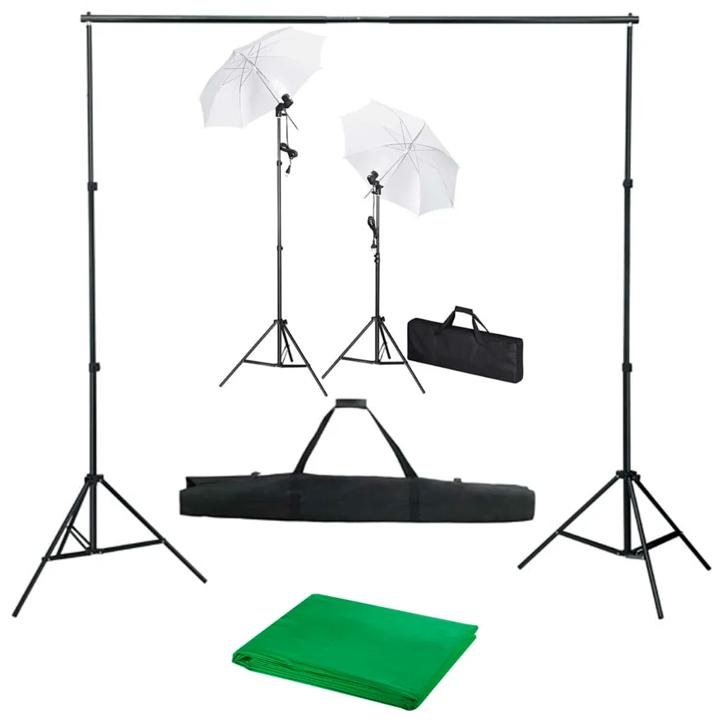 vidaXL Kit Studio Fotografico con Fondale Luci e Ombrelli