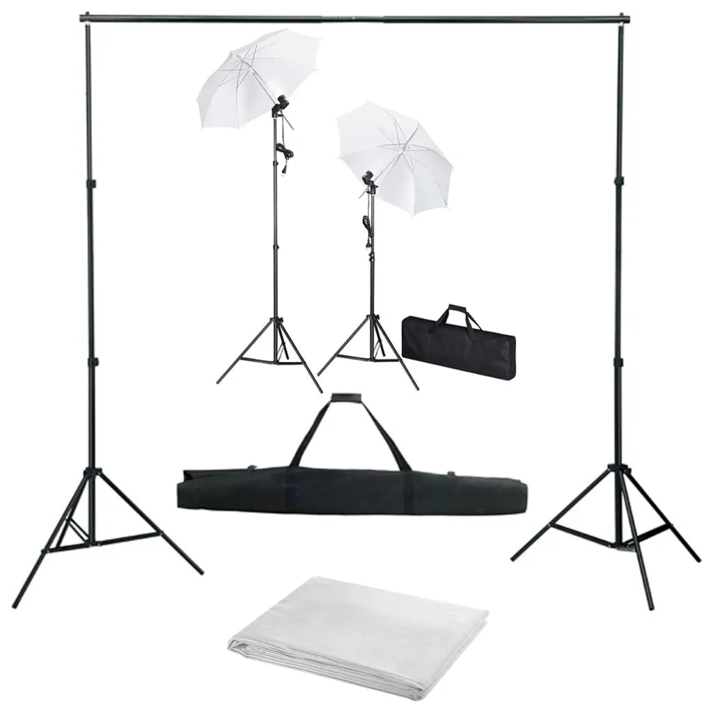 vidaXL Kit Studio Fotografico con Fondali Luci e Ombrelli