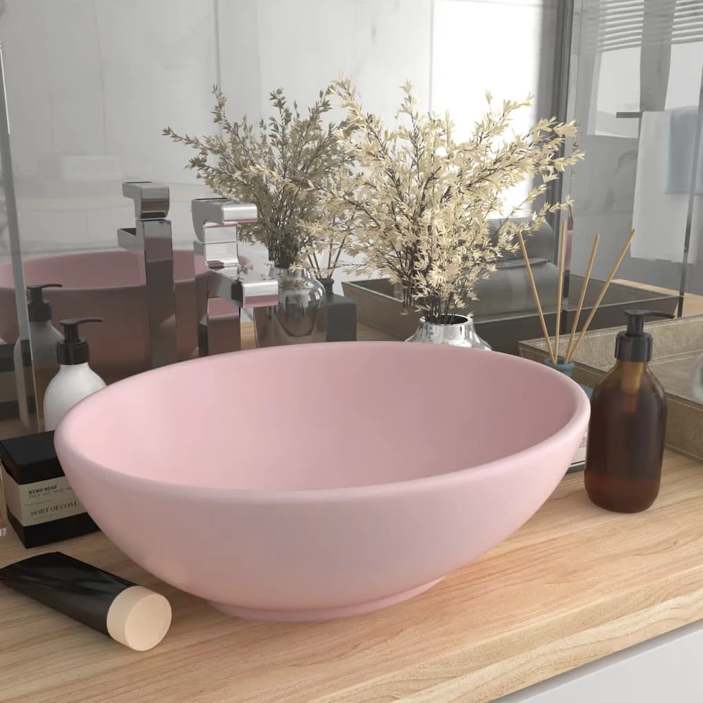 vidaXL Lavandino Lusso Ovale Rosa Opaco 40x33 cm in Ceramica