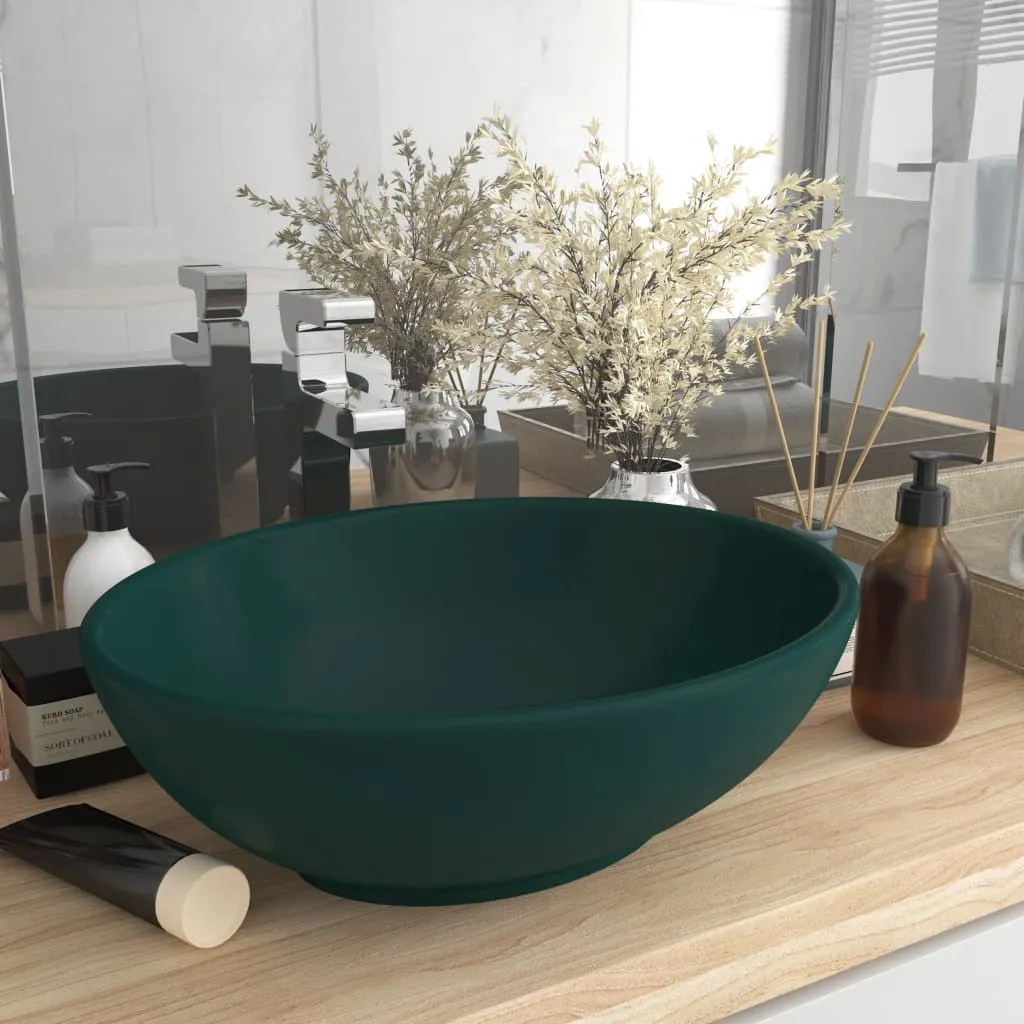 vidaXL Lavandino Lusso Ovale Verde Scuro Opaco 40x33 cm in Ceramica