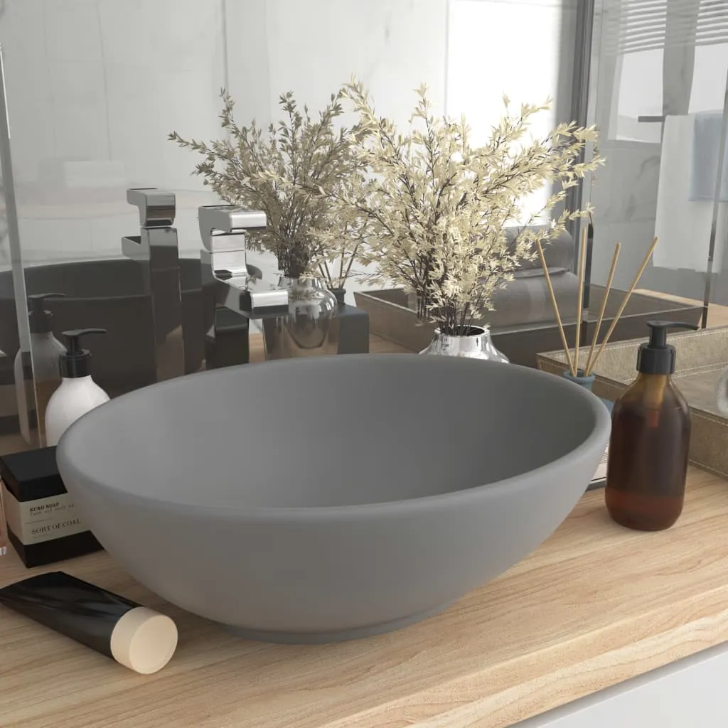 vidaXL Lavandino Lusso Ovale Grigio Chiaro Opaco 40x33 cm in Ceramica