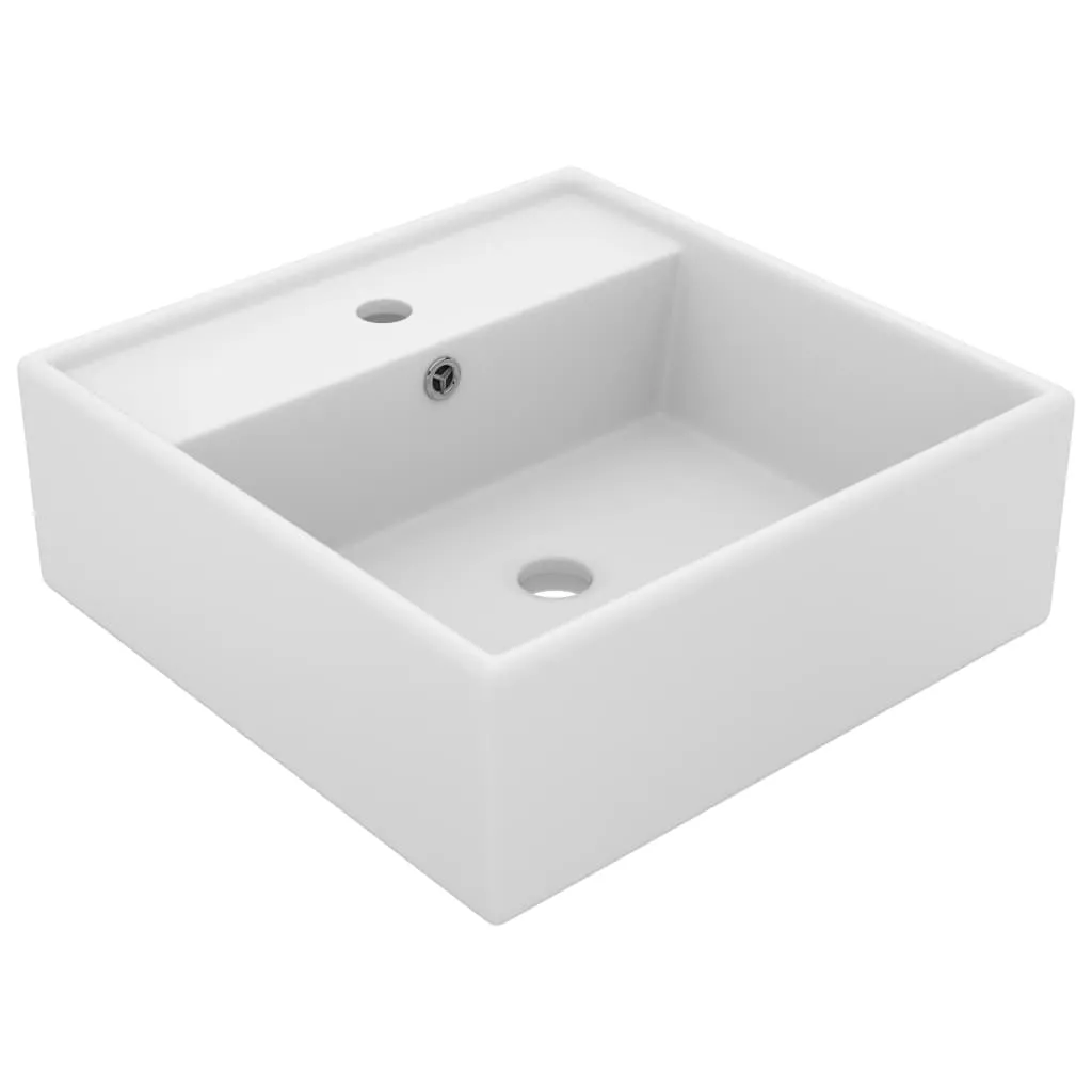 vidaXL Lavabo Troppopieno Quadrato Bianco Opaco 41x41cm Ceramica