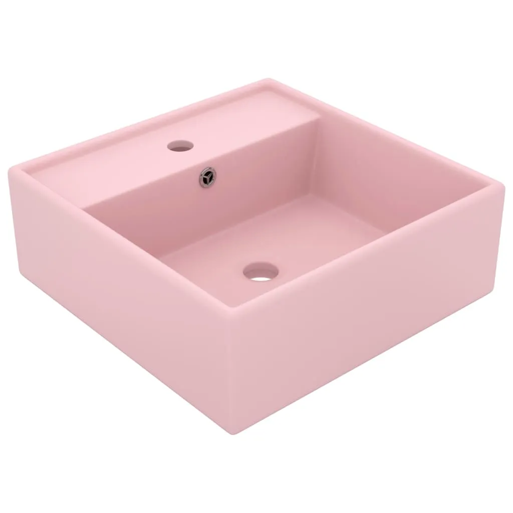 vidaXL Lavabo Troppopieno Quadrato Rosa Opaco 41x41cm Ceramica