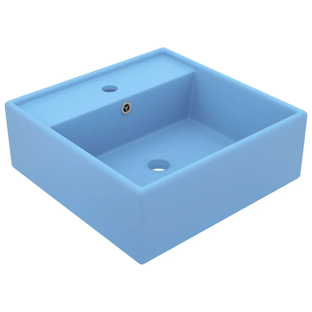 vidaXL Lavabo Troppopieno Cubico Azzurro Opaco 41x41cm Ceramica