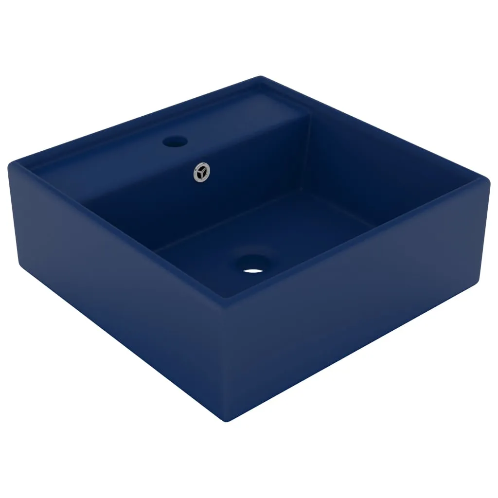 vidaXL Lavabo Troppopieno Quadrato Blu Scuro Opaco 41x41cm Ceramica