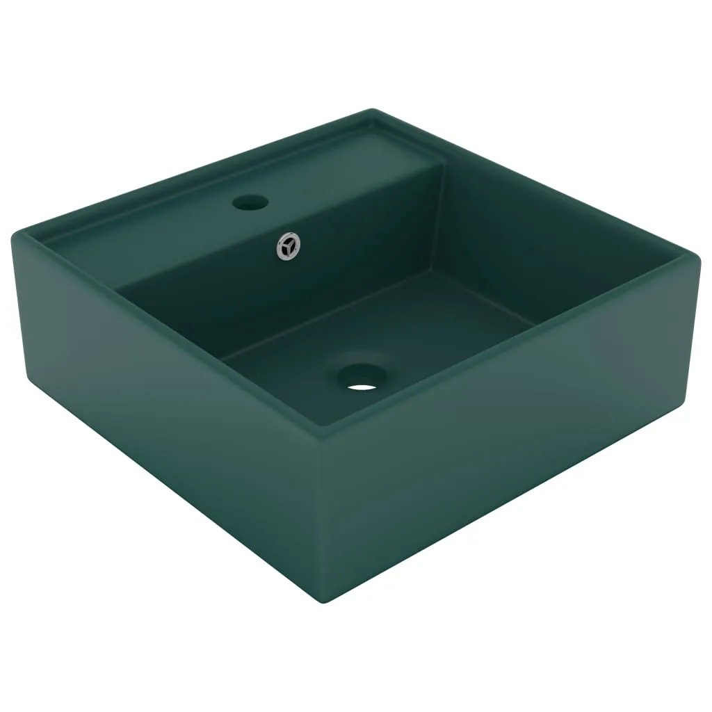 vidaXL Lavabo Troppopieno Quadrato Verde Scuro Opaco 41x41cm Ceramica