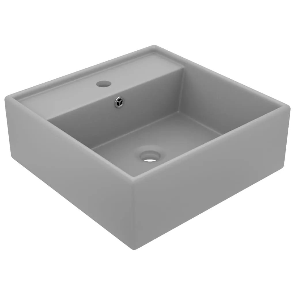 vidaXL Lavabo Troppopieno Cubico Grigio Chiaro Opaco 41x41cm Ceramica