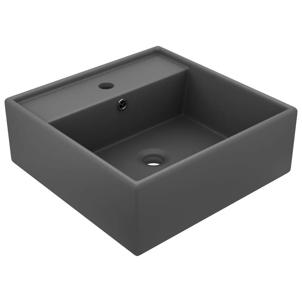 vidaXL Lavabo Troppopieno Quadrato Grigio Scuro Opaco 41x41cm Ceramica