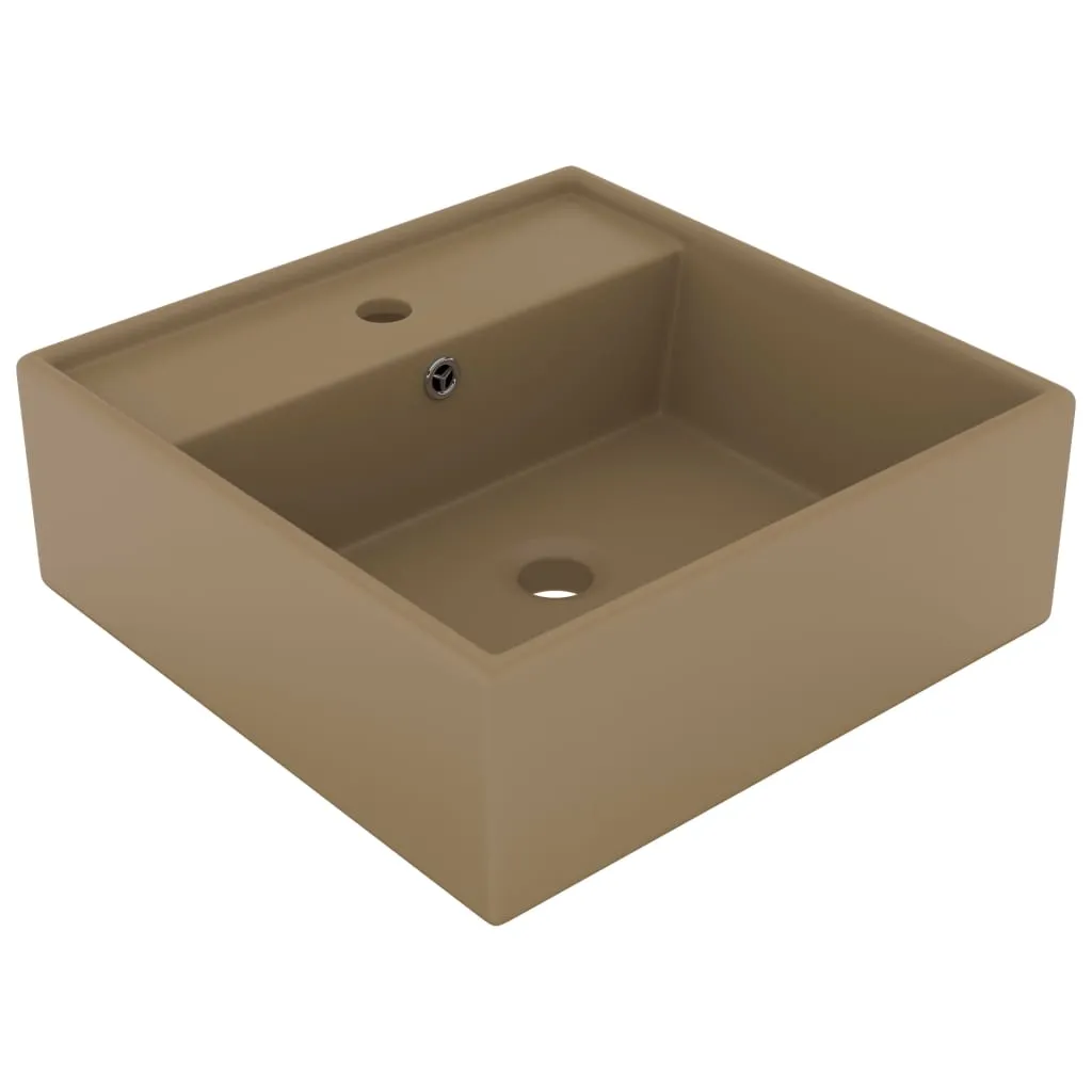 vidaXL Lavabo Troppopieno Quadrato Crema Opaco 41x41cm Ceramica