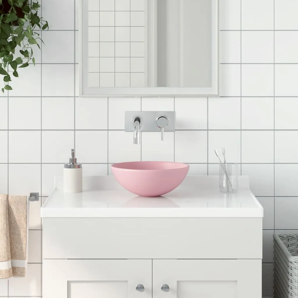 vidaXL Lavandino da Bagno in Ceramica Rosa Opaco Rotondo