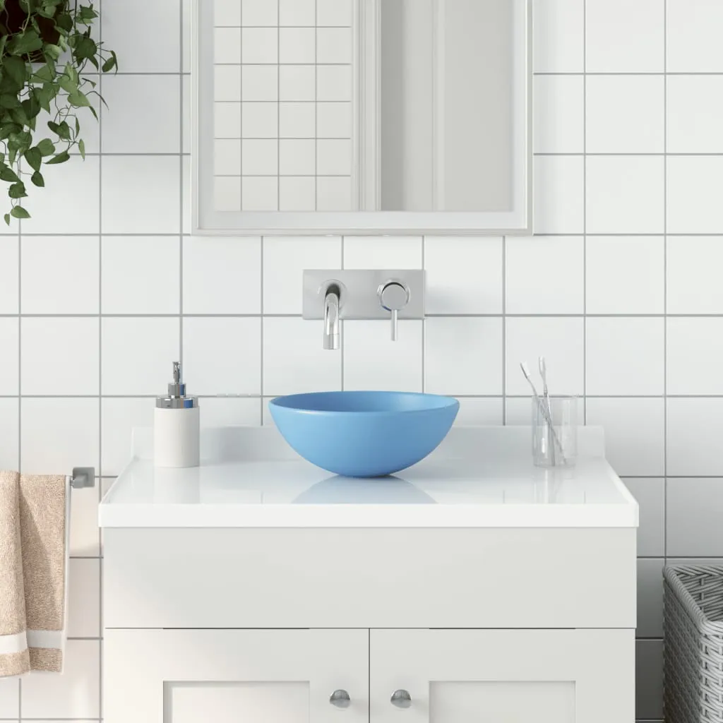 vidaXL Lavandino da Bagno in Ceramica Azzurro Rotondo