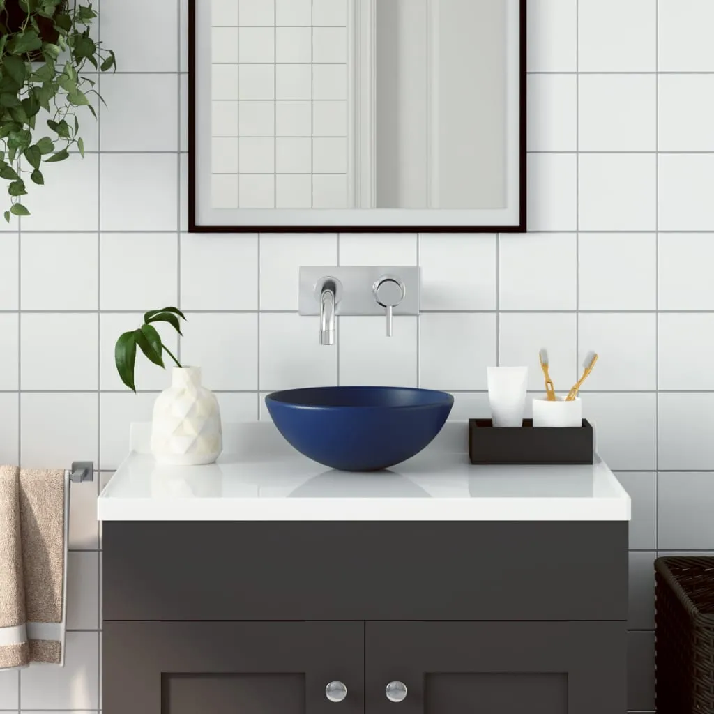 vidaXL Lavandino da Bagno in Ceramica Blu Scuro Rotondo