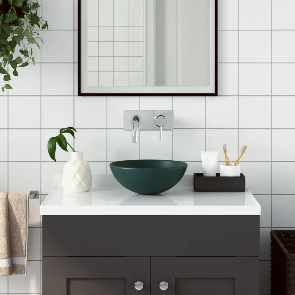 vidaXL Lavandino da Bagno in Ceramica Verde Scuro Rotondo