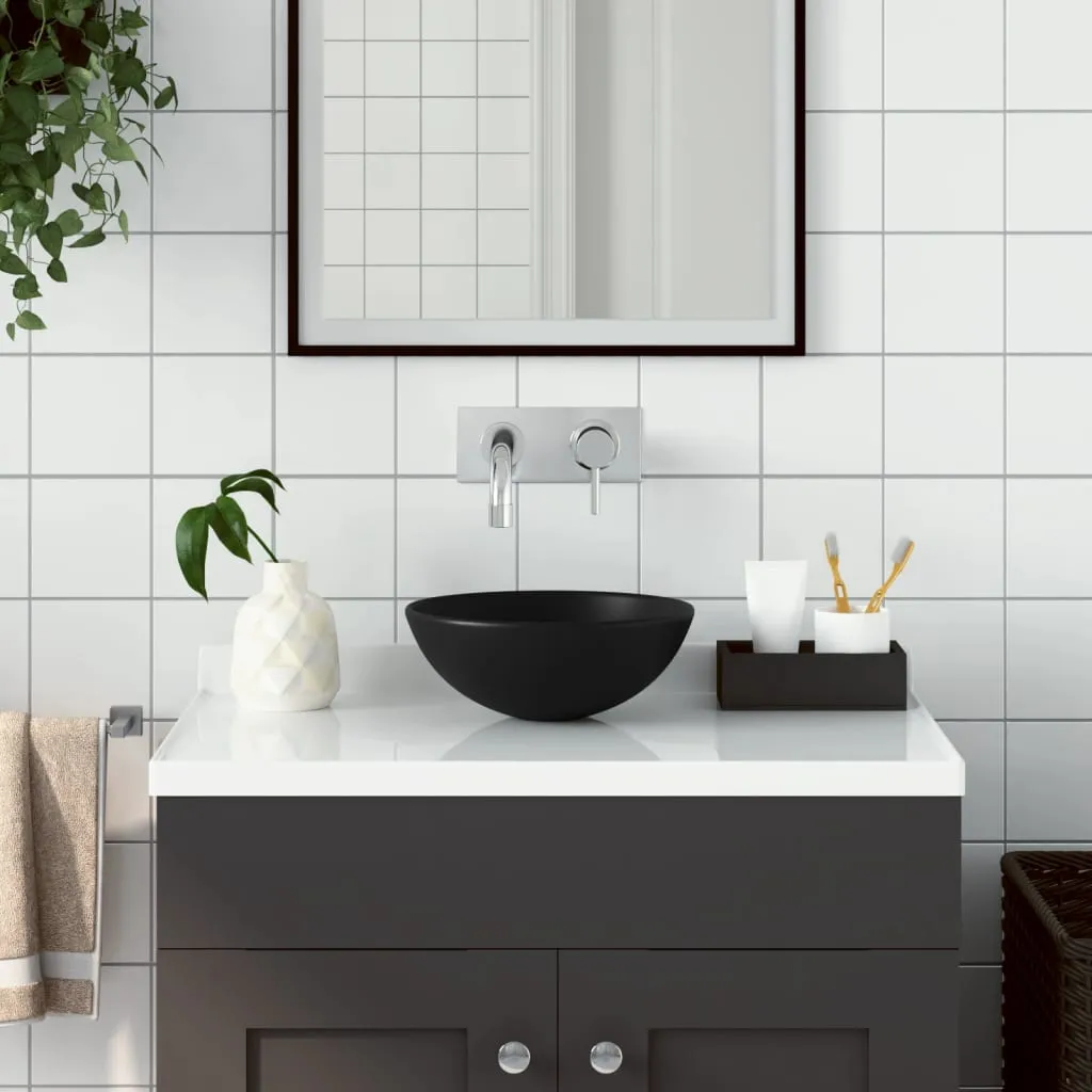 vidaXL Lavandino da Bagno in Ceramica Nero Opaco Rotondo